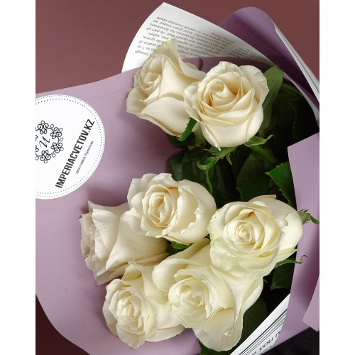 Купить на заказ Букет из 7 белых роз с доставкой в Кентау